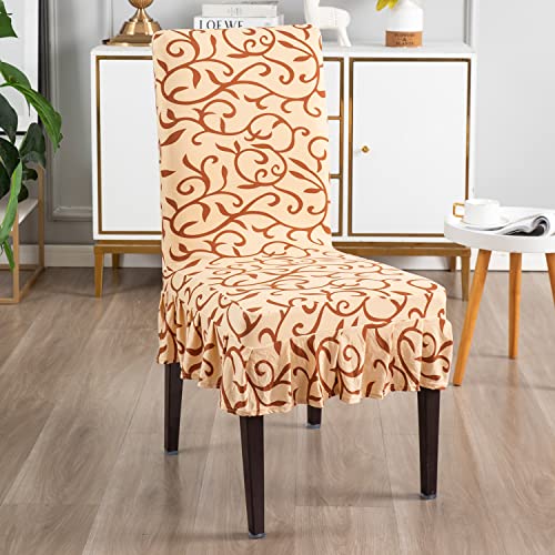 Image of HOKIPO Dining Chair Protector Cover Set of 2 Elastic Slip Covers (AR-4091-D6*2),Beige