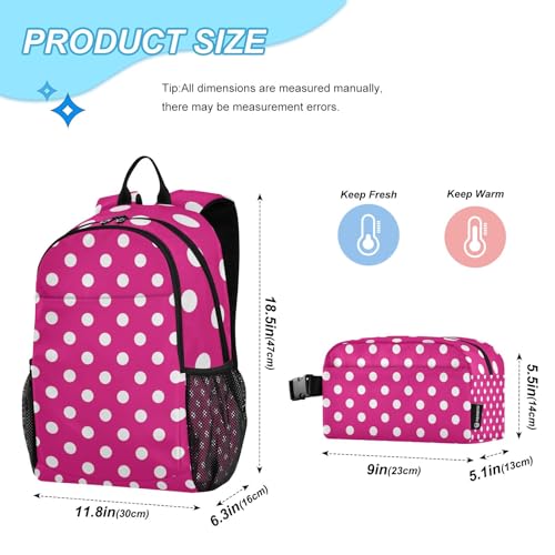 GAIGEO Hot Pink Polka Dot Backpack and Lunch Box, Breathable Mesh School Bookbag, Backpack School, Kids Backpack Boys2