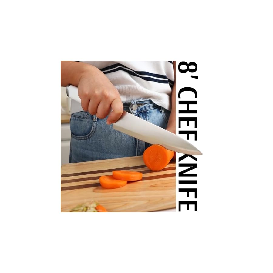 White-Knife-Set-with-Block-13-Pieces-Knife-Block-Set-with-Built-in-Sharpener-Scissors-for-Kitchen-High-Carbon-Stainless-Steel-Knife-Set White Knife Set with Block, 13 Pieces Knife Block Set with Built-in Sharpener Scissors for Kitchen, High Carbon Stainless Steel Knife Set