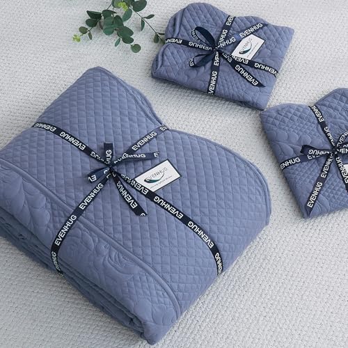 Image of EVENHUG Oversized King Bedspreads California King Quilt Set with Pillow Shams Extra Wide Large King Size Quilts Lightweight Coverlet Bedding Sets Blue 120 inchx128 inch