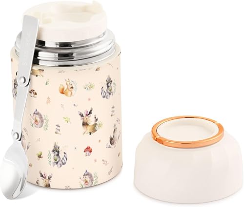 MCHIVER Hedgehog Squirrel Moose Food Jar with Spoon Stainless Steel Vacuum Insulated Food Container 17 oz Thermos for Hot Food