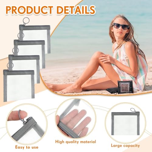 Image of Jexine 30 Pcs Mini Zipper Mesh Bags 5 inch x 4 inch Nylon Coin Pouch, Gray
