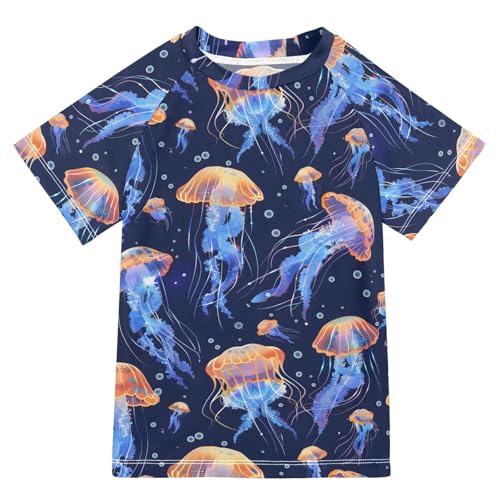 Boys Rash Guard Short Sleeve Swim Shirts for Boys Jellyfish Yellow Sun Protection 7-8T