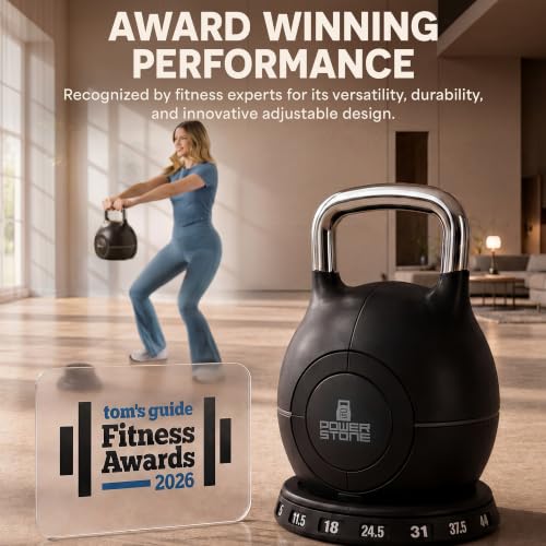 Image of LifePro 7-in-1 Adjustable Kettlebell - PowerStone, Die-Cast Aluminum & Steel, Space-Saving Set with Handle-Twist Adjustment - Strength Training Kettlebell with Storage Base
