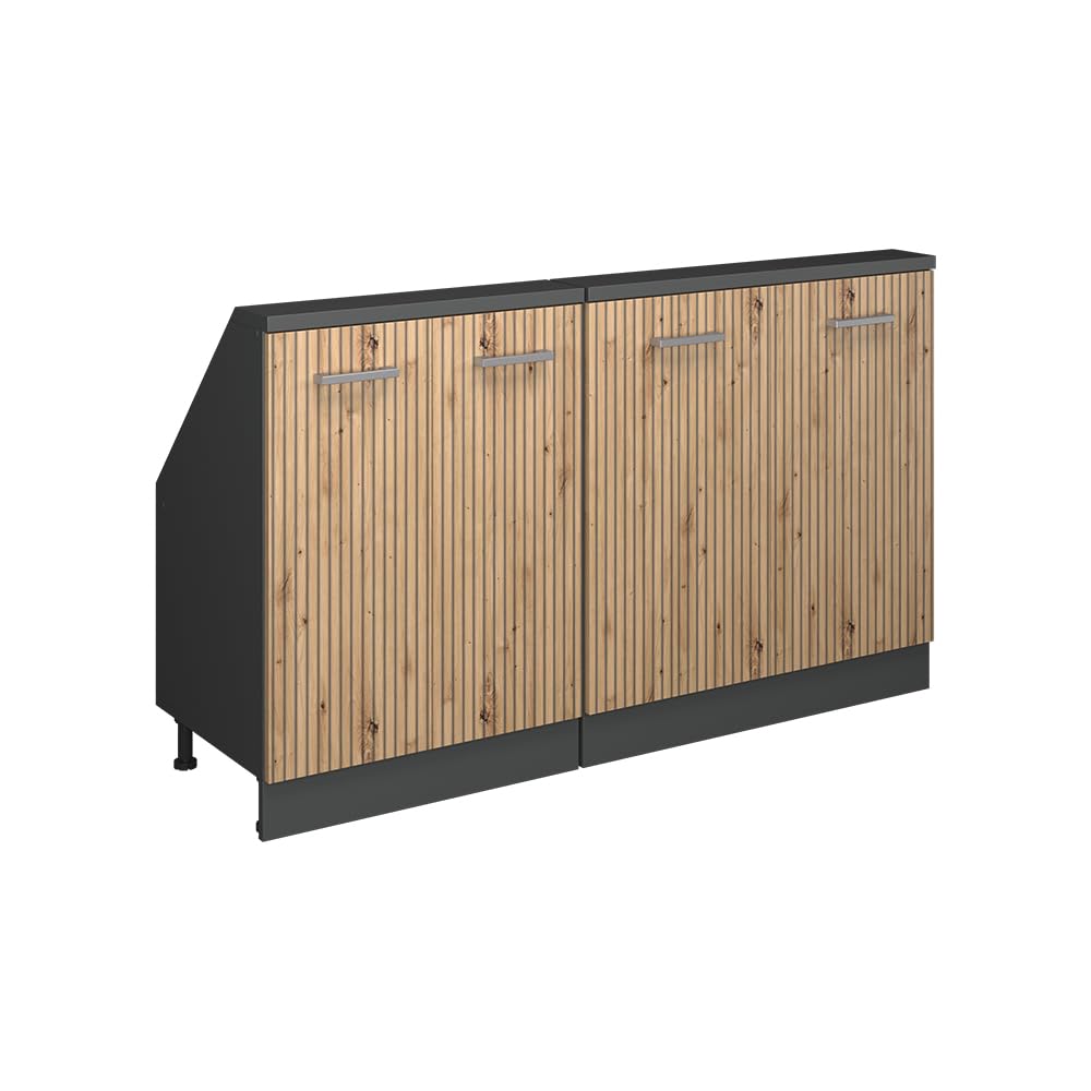 Vicco Ensemble de Meuble sous Pente Rion Chêne Artisan/Anthracite | L140 x P46 cm , Lot de 2, gain de place pour les pièces mansardées