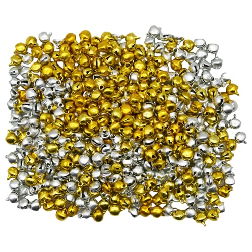 Pinenjoy 500Pcs 6mm Mini Jingle Bells 1/8inch Small Gold and Silver Bells