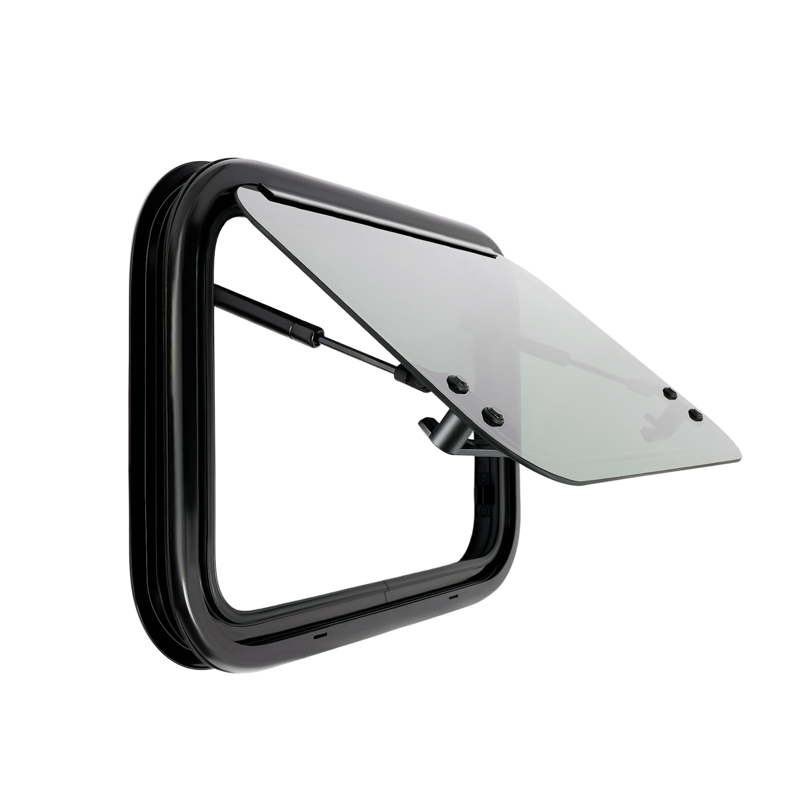 Okno przyczepy kempingowej 85° z moskitierą i wbudowaną siatką 500 x 350 mm | stop aluminium, biały + czarny, prostokątny, nowoczesny, 18% przepuszczalności światła, do przyczep kempingowych