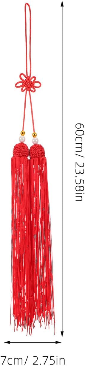6pcs Chinese Knot Tassels Set, 60cm Long Red and Gold Nylon Silk Decorative Pendants for Lunar New Year, Traditional Festival Hanging Ornaments, Handcrafted Tassel Charms for Home