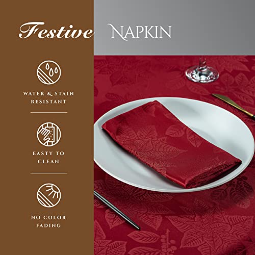 Kadut Christmas Napkins, Jacquard Poinsettia Leaf Cloth Napkins, (17X17 Inch) Set Of 4 |Heavy Duty Fabric, Stain Proof Dinner Napkins For Harvest,Xmas, Holiday, Winter, And Parties. #TOP5