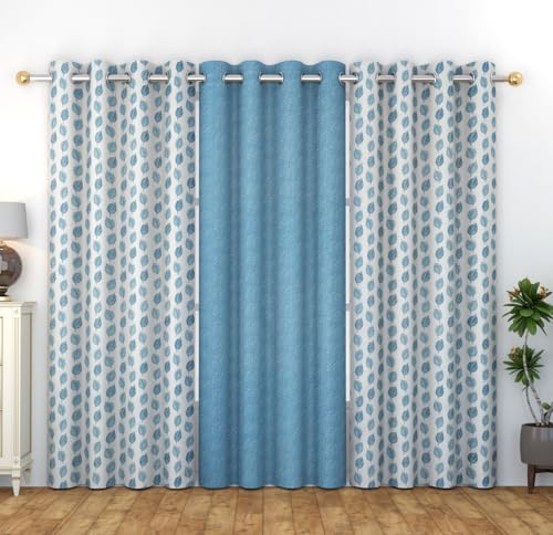 Image of DEVSANG Polyester Curtains 8 Feet Long Set of 3, Aqua