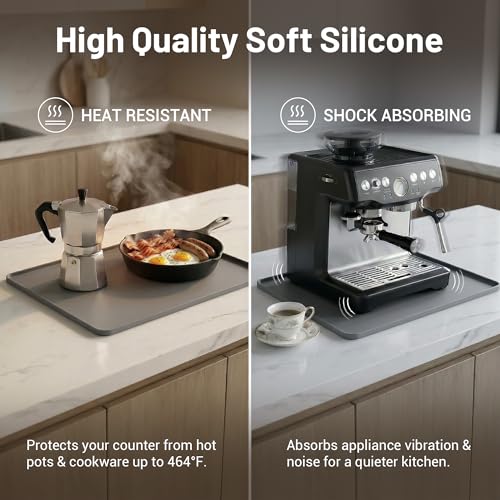 Image of Silicone Coffee Mat for Countertop, 24x16 inch - Heat Resistant Espresso Machine Mat with Raised Edge, Non-Slip Waterproof Station Pad, Compact Coffee Bar & Kitchen Accessories - Grey