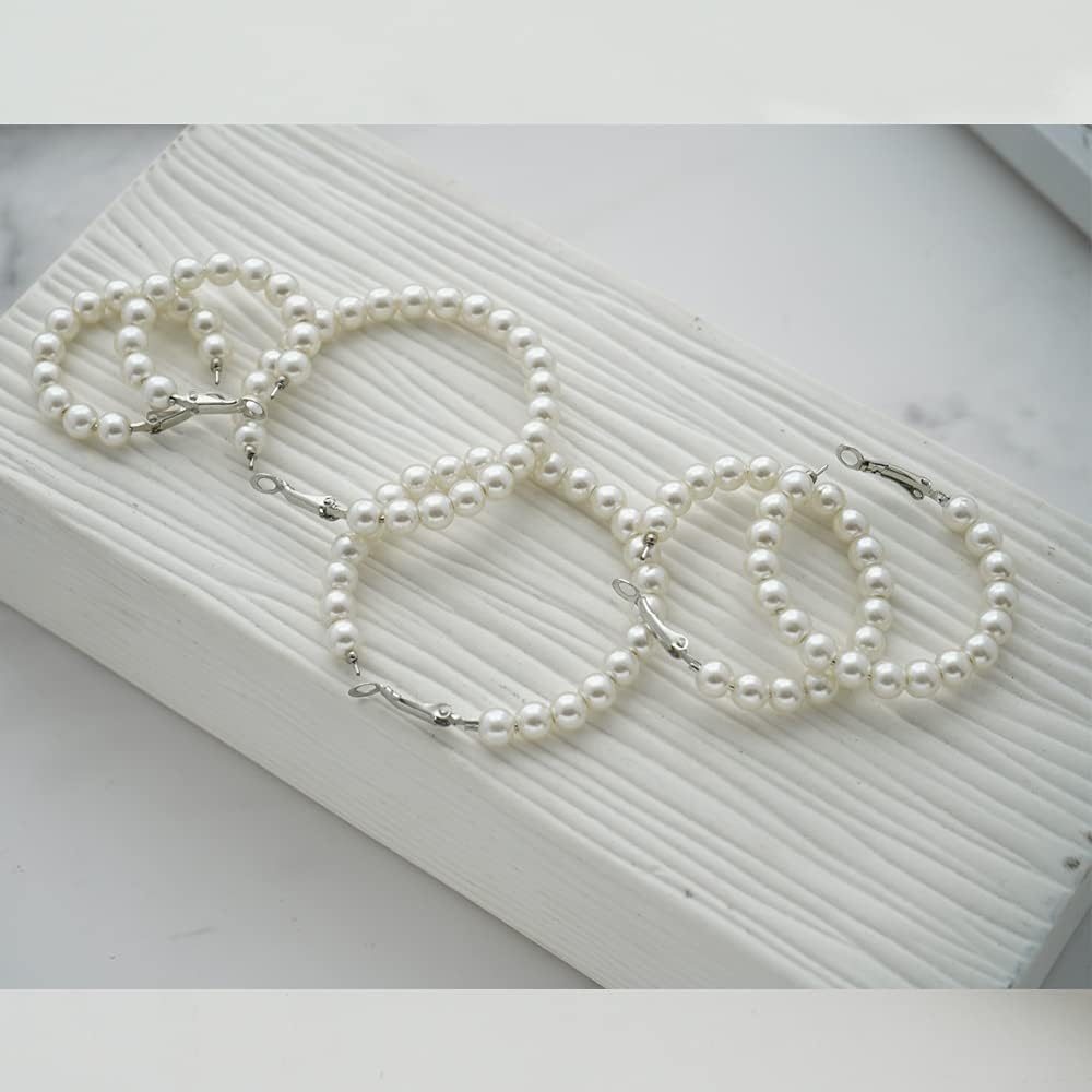3 Pairs Pearl Hoop Clip On Earrings Non Pierced Earrings for Women Pearl Clip Earrings for 30 MM, 40 MM, 50 MM - Image 2