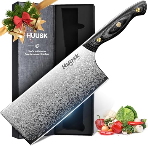 Huusk Damascus Cleaver Knife 7 inch, VG10 Butcher Knives for Meat...