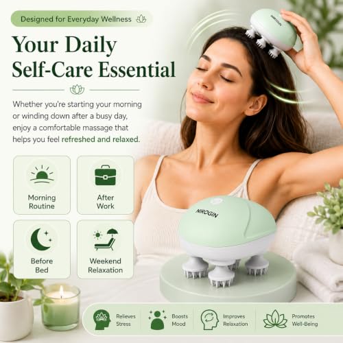 Image of Electric Scalp Massager for Hair Growth | Head Massager Vibrating Machine | Scalp Massager Brush for Deep Head Massage & Stress Relief | Hair Massager for Scalp Massage | Rechargeable (Green)