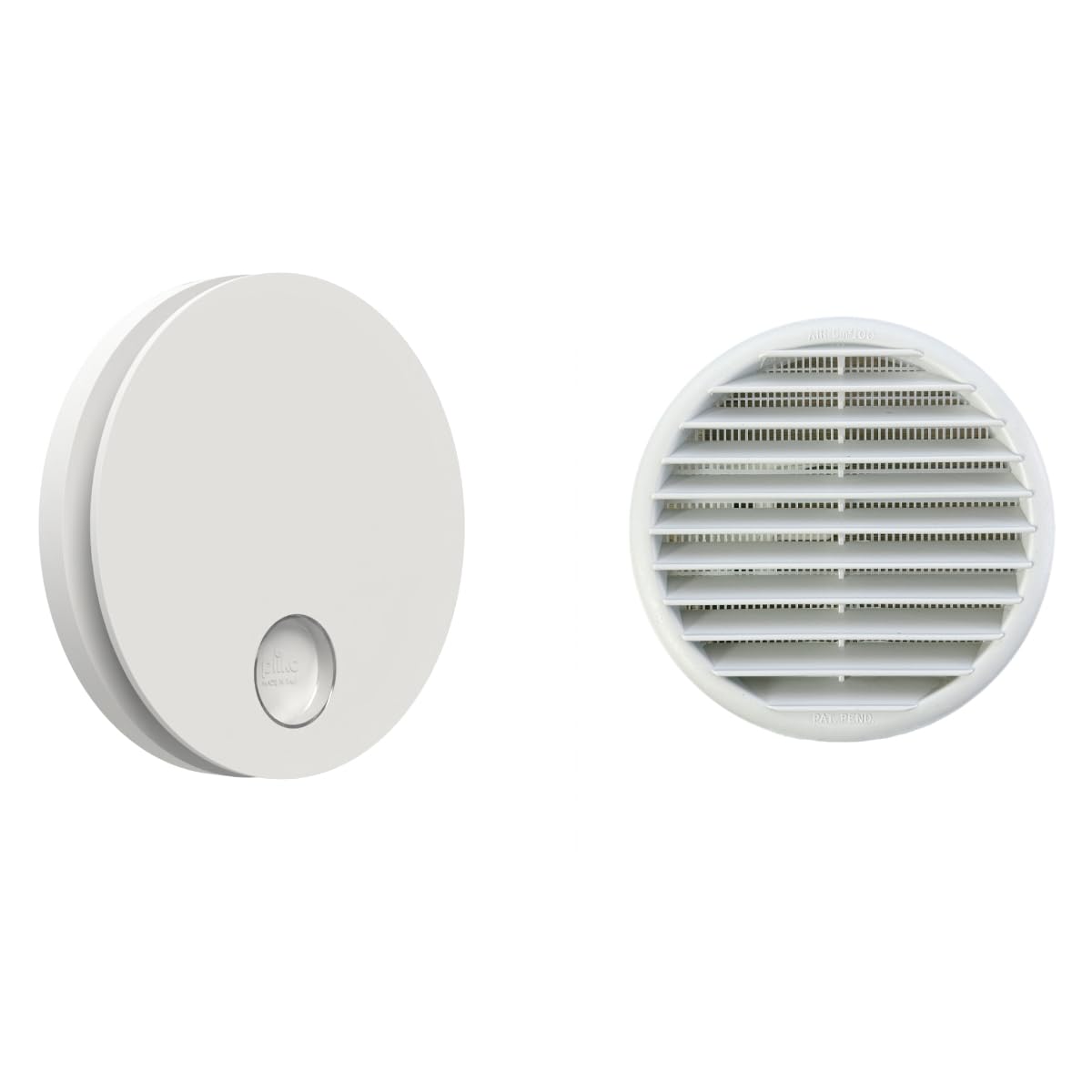 plikc - Kit aspiratore da parete ad aspirazione assiale serie Ario con speciale membrana in Mylar anti ritorno dell'aria esterna - 100% MADE IN ITALY + Griglia da muro (Foro Ø 90, Bianco)