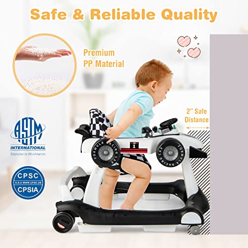 Image of GLACER Foldable Baby Walker, 4-in-1 Infant Walker with Adjustable Height & Speed, Music, Light, Steering Wheel & Washable Cushion, Baby Walker Activity Center for Boys Girls 6 -18 Months (White)