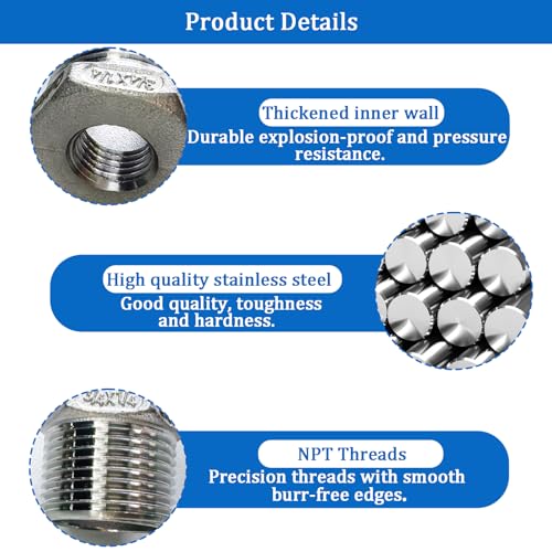 Image of 2 Pcs Stainless Steel Bushing 3 /4 inch Male to 1 /4 inch Female, 3 /4 inch to 1 /4 inch NPT Adapter Hex Reducing Pipe Adapter Fitting Stainless Steel Fitting Pipe Hose Tube Adapter Convert
