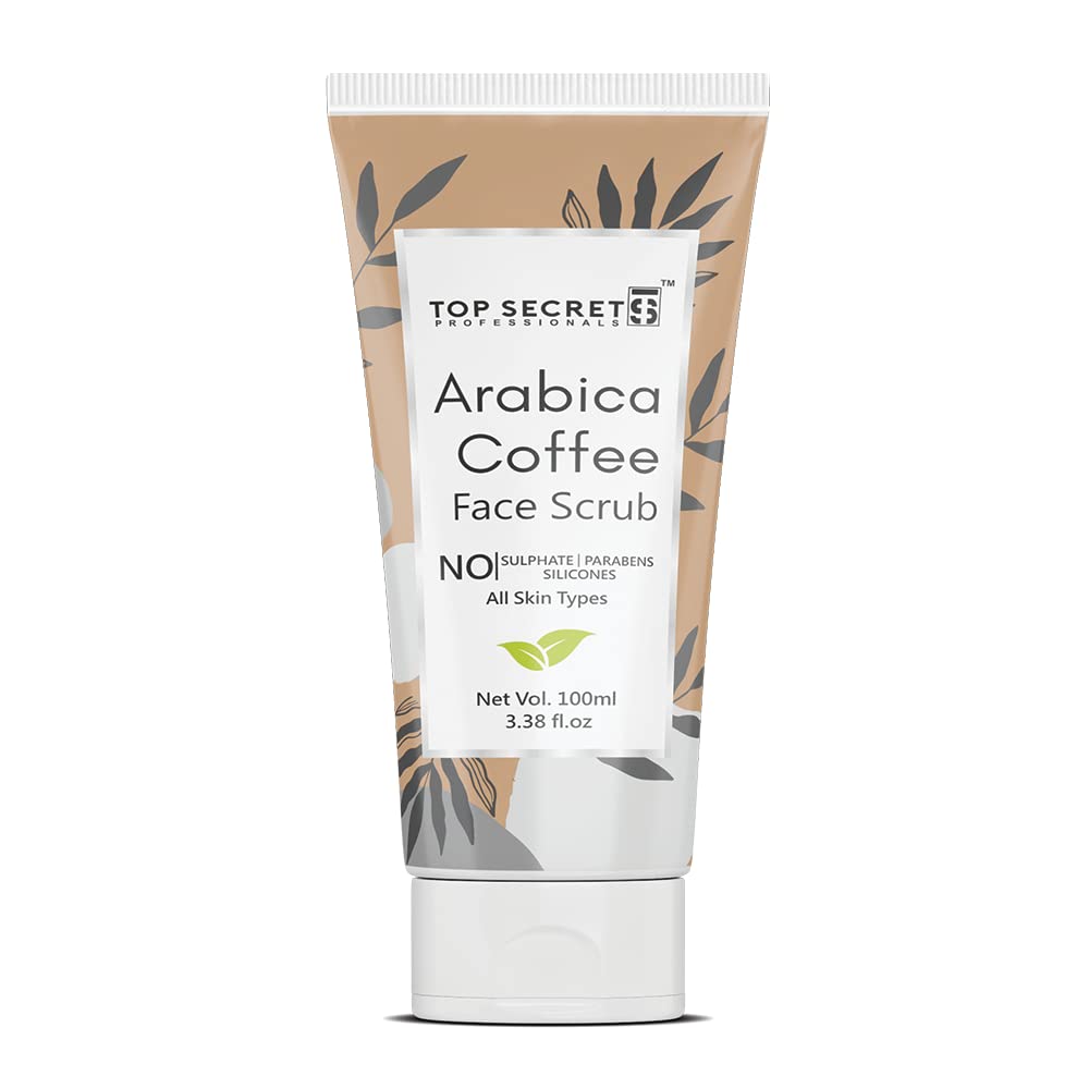 Top Secret Arabica Coffee Face Scrub for Men and Women | Exfoliating Brightening Glowing Skin | Sulphate and Paraben Free | For All Skin Types | 100 ml