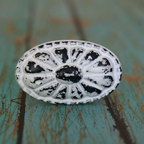 Set of Four Oval Metal Cabinet Knob in Distressed White