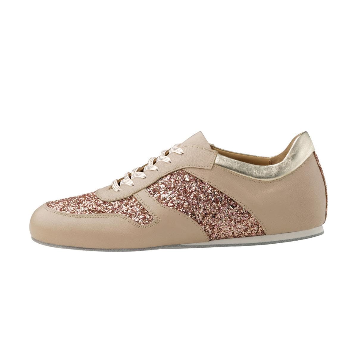 Werner Kern Damskie buty do tańca Honey - skóra beżowa/brokatowa wielokolorowa - 1 cm podeszwa klinowa - Made in Italy