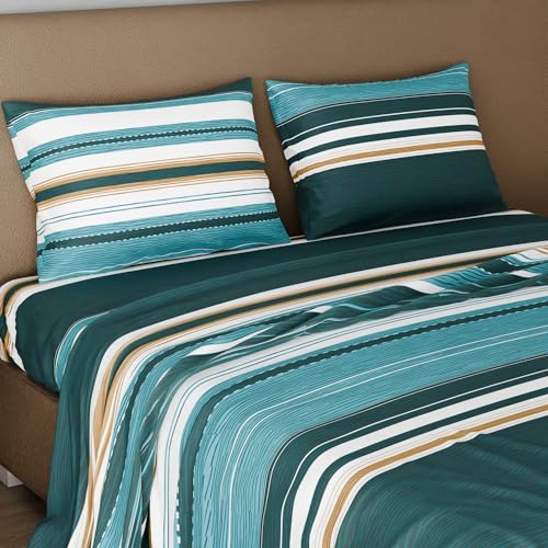 Image of BLISSHOME SoftTouch 150TC Cotton King Size Printed Bedsheet with 2 Pillow Covers for Double Bed, Silky Smooth Bedding Set, Breathable, Easy Maintain, Geometric Pattern - Green (228cm X 274cm)