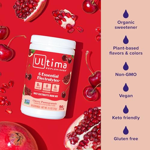 Image of Ultima Replenisher Daily Electrolyte Powder Drink Mix - Sugar Free - Cherry Pomegranate, 90 Servings - Hydration Powder with 6 Electrolytes & Minerals - Keto Friendly, Vegan, Non-GMO