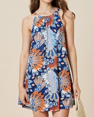 Image of ANYFITTING Summer Dress with Built in Bra Casual Beach Sundress Flowy Halter Mini Short Dresses for Women 2026