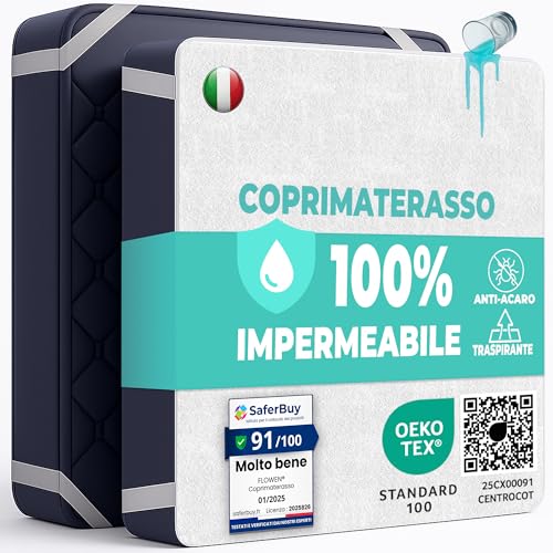Coprimaterasso Matrimoniale Impermeabile 160x200 cm Lenzuolo in Cotone Cerata per Letto Protezione Salva Materasso Traversa Traspirante Antiacaro Anallergico Lavabile in Lavatrice con 4 Elastici