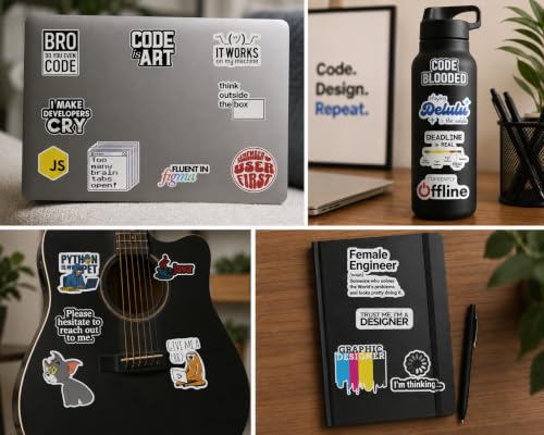 Image of Graphic Designer & Programmer Stickers - Tech Laptop Decal Bundle - Waterproof Stickers for Laptop, Phone, Journal, Scrapbook(3 Sheets)