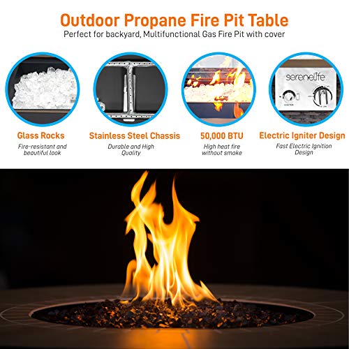 Outdoor-Propane-Fire-Pit-Table-Approved-Safe-50000BTU-Auto-Ignition-Propane-Gas-Fire-Table-Rattan-Panel-Glass-Wind-Guard-Black-Tempered-Glass-Tabletop-Clear-Glass-Rock-SereneLife-SLFPTL