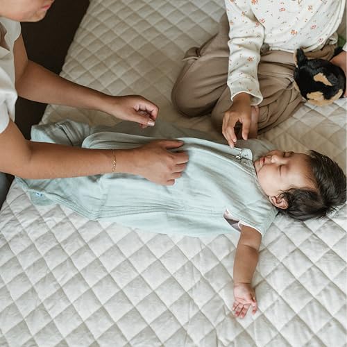 Image of Little Unicorn 0-6 Month Premium Muslin Sleep Sack 1.1 TOG | Soft & Breathable Muslin Cotton for safer sleep | 2 way zipper (Sea Salt)
