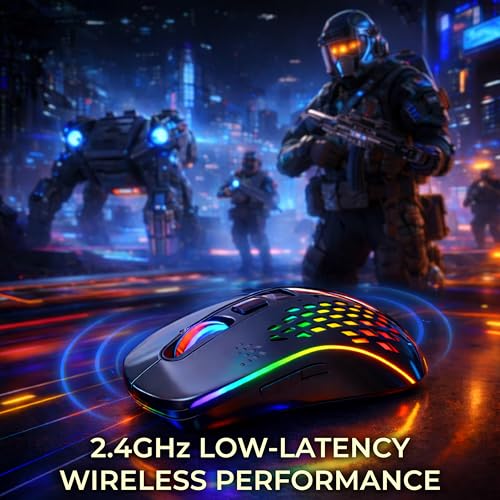 Image of Ant Esports GM700 Wireless Gaming Mouse |4800 DPI Adjustable Sensor |11 RGB LED Modes | Lightweight Honeycomb Design |2.4GHz Low Latency |Rechargeable Battery | Ergonomic Mouse for PC & Laptop | Black