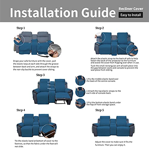 Image of Easy-Going Loveseat Recliner Cover with Console, Reversible Couch Cover for Living Room, Split Sofa Cover for Each Seat with Elastic Straps for Kids, Dogs, Pets(2 Seater, Peacock Blue /Beige)