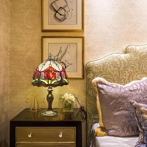 Image of 8'' Stained Glass Table Lamp, Vintage Desk Bedside Night Light