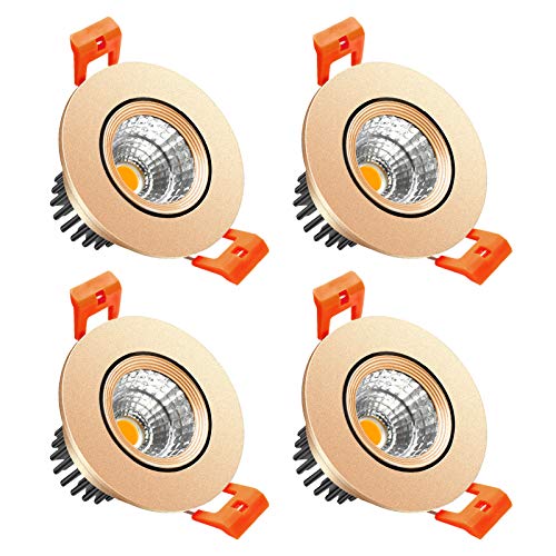 LightingWill 2inch LED Dimmable Downlight, 3W COB Recessed Ceiling Light, Warm White 3000K-3500K, CRI80, 25W Halogen Bulbs Equivalent, Gold (4Pack)