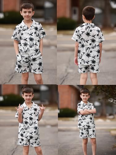 Image of DAXIANG Boys 2 Piece Hawaiian Outfit Summer Button Down Shirt and Pocket Short Sets Beach Vacation Clothes for Kid Size 3-10