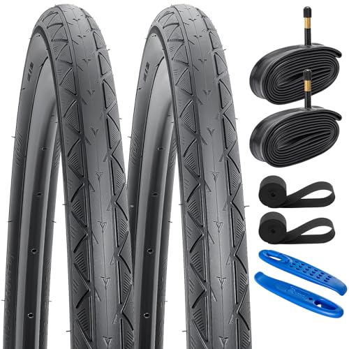 YunSCM 2本セット,700 35c タイヤ,700x35c 37-622 自転車タイヤ+ 700x35/43c チューブ 肉厚 米式バルブ48mm +リムテープ+ タイヤレバー,適用 700x35c ロードバイク、クロスバイク,Y-2113