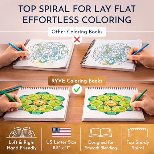 Image of Mandala Coloring Book for Adults - Spiral Bound, 50 Unique Designs, 180 GSM