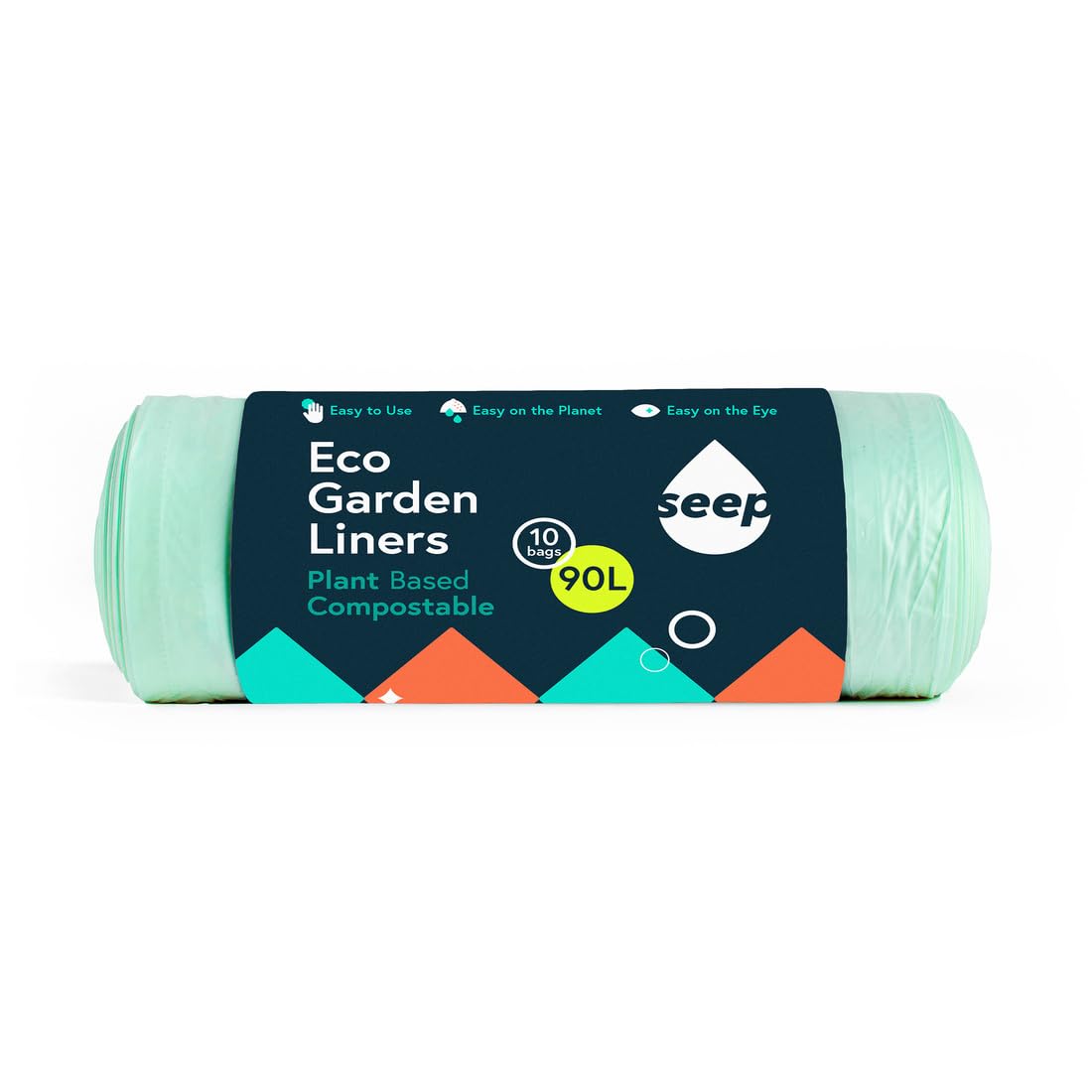 Seep Biodegradable 10 x 90 Litre Garden Bin Bags - Eco Friendly Garden Bags - Large Waste Bags - 90L Biodegradable Green Bags - 1 Roll