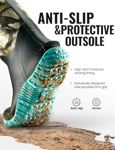 TIDEWE Rubber Boots for Women with Steel Shank, 6mm Neoprene Waterproof Insulated Mid Calf Rain Boots, Sturdy Hunting Work Boots for Farming Gardening Fishing3