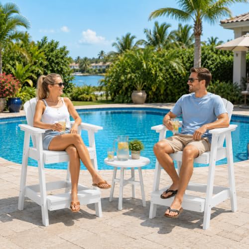 Image of Psilvam Tall Adirondack Chair 1PC, Poly Lumber Outdoor Bar Stools,White