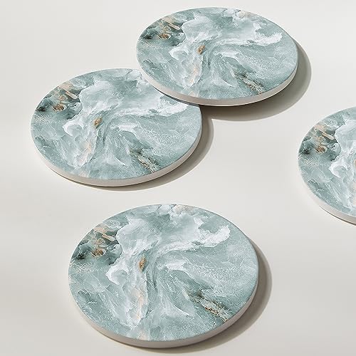 Image of Set of 6 Abstract Marble Coasters with Holder, Absorbent Ceramic Coasters for Drinks, Coasters with Cork Backing for Table Protection, Housewarming Gifts for New Home