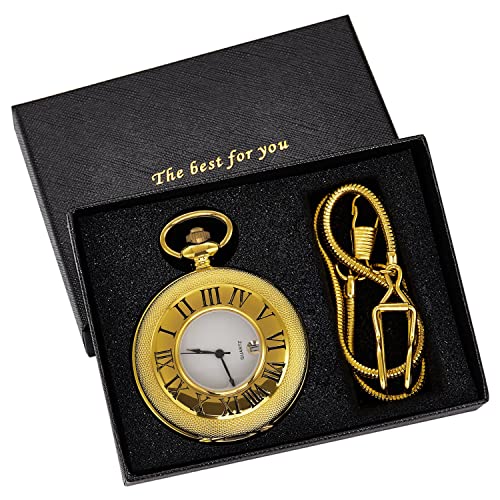 Image of Hollow Roman Digital Pocket Watch Cover for Men, Calendar Roman Dial Men's Pocket Watch with Chain