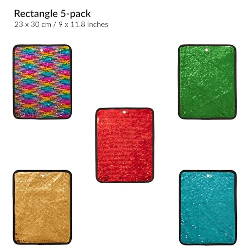 Image of ODOXIA Sequin Fabric Mats | Sequin Reversible Fabric Sensory Wall | Flip Sensory Wall Tiles for Kids | 5-Pack (Rectangles)