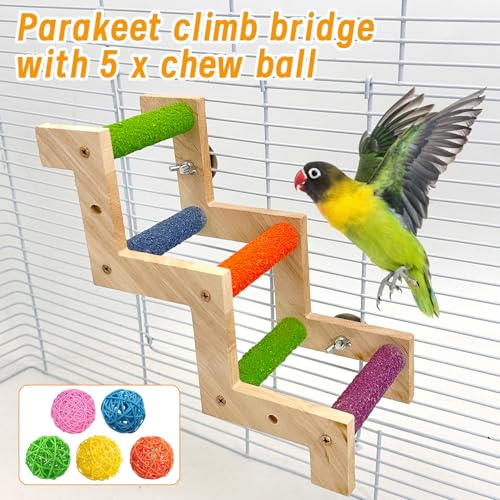 Image of Hamiledyi Nature Wooden Bird Ladder Pet Parrots Climb Bridge Exercise Stands for Parakeet Climbing Chewing Bridge Bird Cage Accessories for Cockatiel Parakeet Lovebirds Budgie