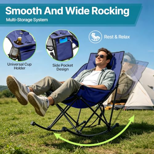 ZENPETIO Silla Plegable mecedora de camping con calefacción, Azul miniatura 5