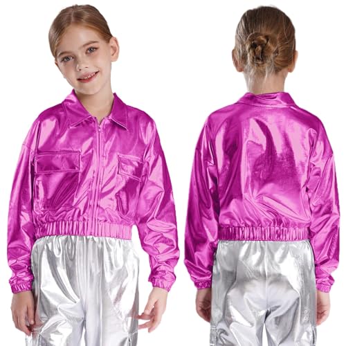 JEYPINMI Girls Boys Hip-hop Jazz Street Dance Tops Shiny Jacket Disco Party Clothes Modern Dance Coat