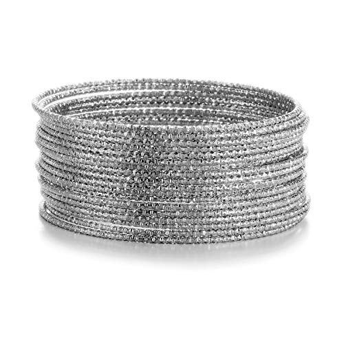 Ensoul Silver Color Flower Mixed Metal Aztec African Indian Vintage Multi Women Bangles Set of 18