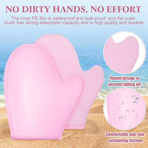 Image of 6pcs Self Tanning Mitt Applicator Kit Including Self Tanning Mitt and Brush, Body Brush, Back Applicator, Mini Facial Glove, Facial Tool, Exfoliating Glove (Pink)
