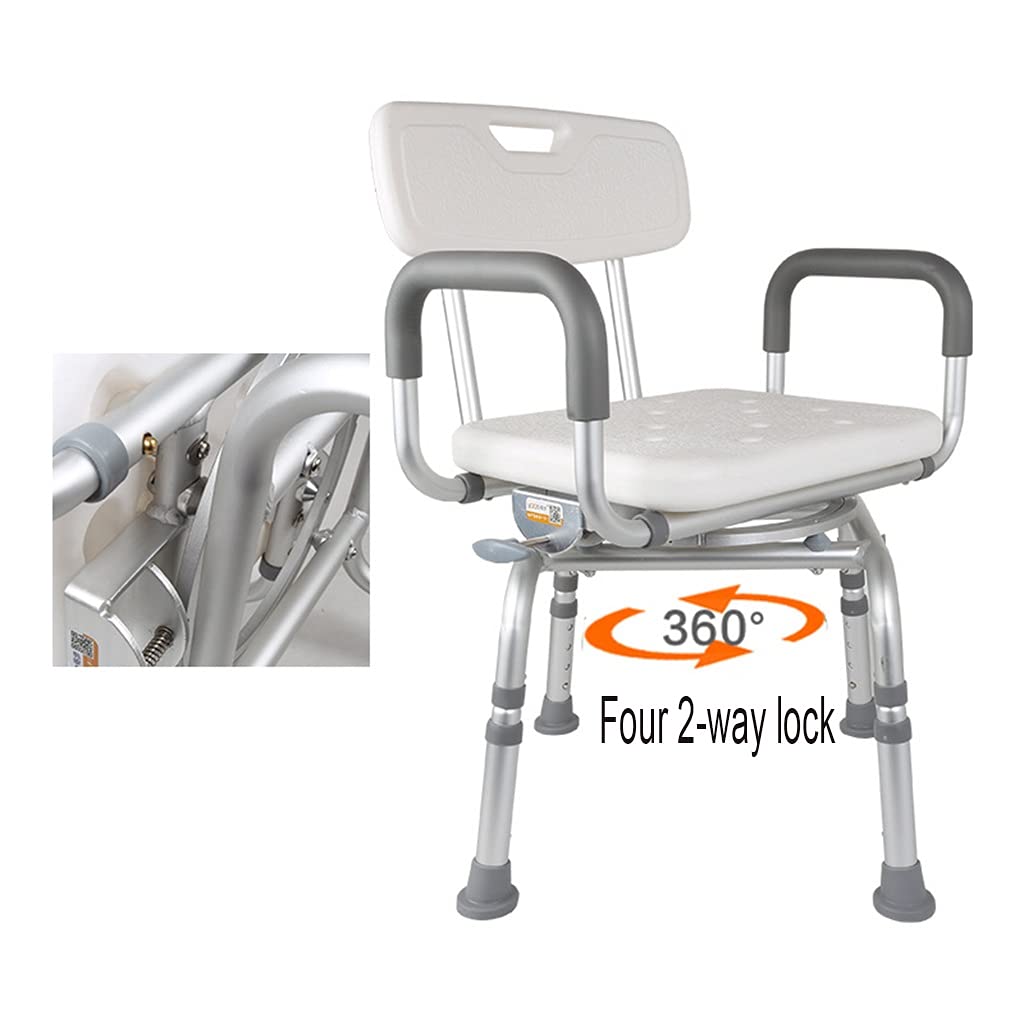 Silla De Ducha Asiento De Ducha Altura Ajustable Respaldo Antideslizante Reposabrazos Desmontables con Asiento Giratorio Asientos De Ducha para Adultos Discapacitados Soporta 150 Kg